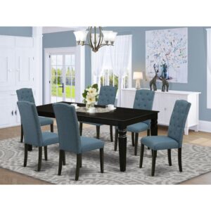the eye appealing design of this dinette set liven up your dining space. This rectangular sturdy wooden table based on 4 straight legs with carved design has plenty of space for 4-8 people to sit and enjoy their meal comfortably. The dining table integrates an 18 inch self-storage extension leaf which can be stored right beneath the table top. This wonderful kitchen table makes a really great addition for all kitchen space and corresponds all sorts of dining-room concepts. A regal and affordable Parson chair offers a touch of beauty to any dining room and provides a sensible seating arrangements. The upholstered dining chair features a beautiful stitched exterior. Tall back