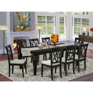 the eye appealing design of this dining set liven up your dining space. This rectangular sturdy wooden table based on 4 straight legs with carved design has plenty of space for 4-8 people to sit and enjoy their meal comfortably. The dining table integrates an 18 inch self-storage extension leaf which can be stored right beneath the table top. This wonderful kitchen table makes a really great addition for all kitchen space and corresponds all sorts of dining-room concepts. Slender Double X back kitchen chairs present fashionable and cozy seating