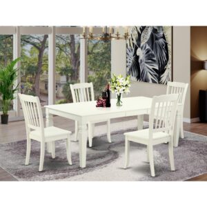 modern touch to any kitchen area or dining room. A comfortable and luxurious Linen White color offers any dining area a relaxing and friendly feel with the kitchen table. This wonderful slick Linen White kitchen table makes a really good addition for all kitchen space and corresponds all sorts of dining-room concepts. The eye-catching Danbury dining room chair finished in rich Linen White offers a modern look in your dinette space. These Kitchen dining chairs come with a solid wood seat to fit personal preference and perfect design. The Stylish dining chair features curved front legs. The 7 vertical slats give any dining area a touch of class and sophistication. Made up of hardwood