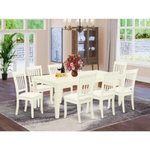 the eye appealing design of this dining set liven up your dining space. This rectangular sturdy wooden table based on 4 straight legs with carved design has plenty of space for 4-8 people to sit and enjoy their meal comfortably. The dining table integrates an 18 inch self-storage extension leaf which can be stored right beneath the table top. This wonderful kitchen table makes a really great addition for all kitchen space and corresponds all sorts of dining-room concepts. This eye-catching Danbury dining room chair offers a modern and sophisticated look. The Kitchen dining chairs come with a Linen upholstery seat to fit personal preference and perfect design. This Stylish dining chair features curved front legs. Elegant kitchen chairs feature 7 vertical slats to give any dining area a touch of class and sophistication. Finished in luxurious Linen White Color. The standard shape