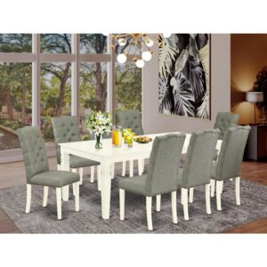 This dining room table set includes 8 remarkable Dining Chairs and a great 4 legs modern dining table. The modern dinette set provides a Linen White solid wood dining room table and body and an awesome Smoke Linen parson chairs seat and high back that bring magnificence to your dining area and enhance the elegance of your awesome living area. The high quality of our beautiful chairs helps our beautiful customers to get relaxation and feel free when getting their meal. This living room table crafted from premium quality rubber wood which can bear the weight of 300 Lbs. Our parson chairs have a wooden structure with a luxury seat of high-quality foam which is covered with Linen Fabric that delivers you relax with family or friends. This listing has a premium color of Linen White finish for small rectangular table and Smoke Linen finishes 8-piece of parson chairs. Our attractive premium colors boost the beauty of your dining area and offer a luxurious appearance to your dining area or dining area. East West Furniture always crafted from modern furniture along with easy assembling parts. We try to keep our furniture parts innovative as well as simple. Our high-class kitchen table set is great for your attractive dining room as well as the kitchen. You can use it for casual home parties. Keep enjoying East West modern furniture!