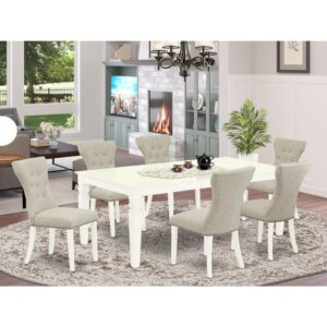 This dining set includes 6 incredible parson dining chairs and an excellent 4 legs small table. The modern dinette set gives a Linen White hardwood small dining table and frame and a wonderful Doeskin 6 parson chairs seat and high back that bring magnificence to your dining-room and enhance the elegance of your wonderful living area. The superior quality of our amazing chairs helps our lovely customers to get relaxation and feel free when getting their meal. This butterfly leaf table crafted from prime quality rubber wood which can bear the weight of 300 Lbs. Our Padded Parson Chairs have a wooden structure with a luxury seat of premium quality foam which is covered with Linen Fabric that delivers you relax with family or friends. This listing has a premium color of Linen White finish for the modern dining table and Doeskin finish 6 parson chairs. Our amazing premium colors improve the beauty of your dining area and provide a luxurious appearance to your living area or dining area. East West Furniture always manufactured from modern furniture along with easy assembling parts. We try to keep our furniture parts innovative as well as simple. Our high-class dining room table set is great for your lovely dining room as well as the kitchen. You can use it for casual home parties. Keep enjoying East West modern furniture!