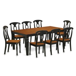modern touch to any kitchen or dining room. This particular 9 Piece Dining table set with 1 table and 8 dining room chairs. High quality dining set which is made out of 100% Asian Hardwood. Simply no MDF