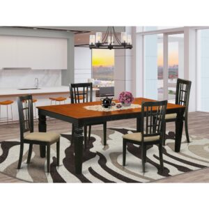 contemporary touch to any kitchen or dining room. This specific Five Piece Kitchen table set with one table and four dining area chairs. Top notch kitchen set which is created from 100% Asian Hardwood. Simply no MDF