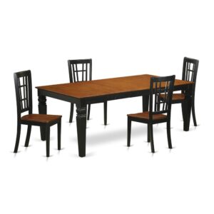contemporary touch to any kitchen or dining area. This kind of Five Piece Dining table set with one table and four dining room chairs. High quality dining set which is made out of 100% Asian Hardwood. Simply no MDF