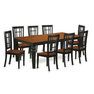 contemporary touch to any kitchen or dining area. This kind of 9 Piece Dining table set with one table and Eight dining room chairs. High quality dining set which is made out of 100% Asian Hardwood. Simply no MDF
