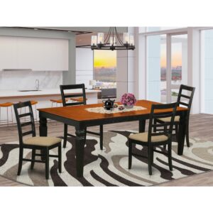 contemporary touch to any kitchen or dining area. This kind of Five Piece Dining table set with one table and four dining room chairs. High quality dining set which is made out of 100% Asian Hardwood. Simply no MDF