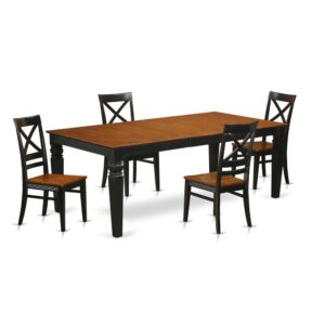 contemporary touch to any kitchen or dining area. This specific Five Piece Dining table set with one table and four dining area chairs. High quality dining set which is created from 100% Asian Hardwood. Simply no MDF