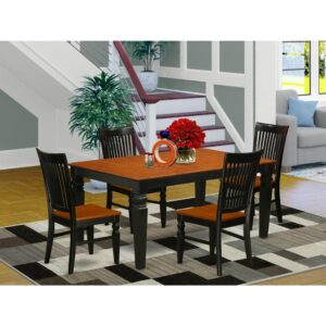 contemporary touch to any kitchen or dining room. This particular 5 Piece Dining table set with 1 table and 4 dining area chairs. Premium quality kitchen set which is made out of 100% Asian Hardwood. Simply no MDF