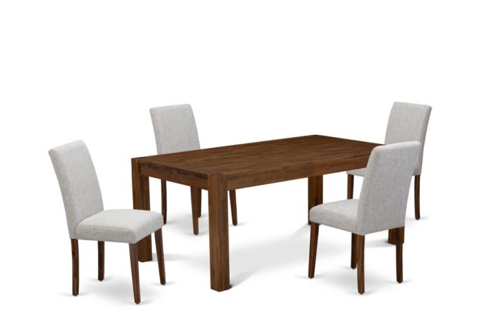 Introducing East West furniture's latest Lismore home furniture set that can convert your house into a home. This special and sophisticated dining set contains a dining table combined with Parson Chairs. Impressive wood texture with Sand Blasting Antique Walnut color and the rectangle shape design specifies the strength and sustainability of the kitchen table. The optimal dimensions of this kitchen table set made it quite simple to carry
