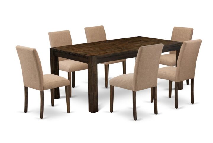 Introducing East West furniture's brand new Lismore furniture set that can transform your house into a home. This particular and sophisticated kitchen set includes a dining table combined with Parsons Dining Chairs. Impressive wood texture with Distressed Jacobean color and the rectangle shape design specifies the resilience and longevity of the kitchen table. The ideal dimensions of this kitchen table set made it quite simple to carry