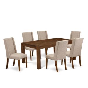 EAST WEST FURNITURE 7-PC DINETTE ROOM SET- 6 EXCELLENT UPHOLSTERED DINING CHAIRS AND 1 WOODEN DINING TABLE