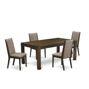 EAST WEST FURNITURE 5-Pc DINING ROOM TABLE SET- 4 FABULOUS UPHOLSTERED DINING CHAIRS AND 1 DINING ROOM TABLE