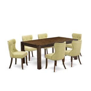 EAST WEST FURNITURE 7-PC MODERN DINING TABLE SET- 6 FANTASTIC PADDED PARSON CHAIR AND 1 MODERN KITCHEN TABLE