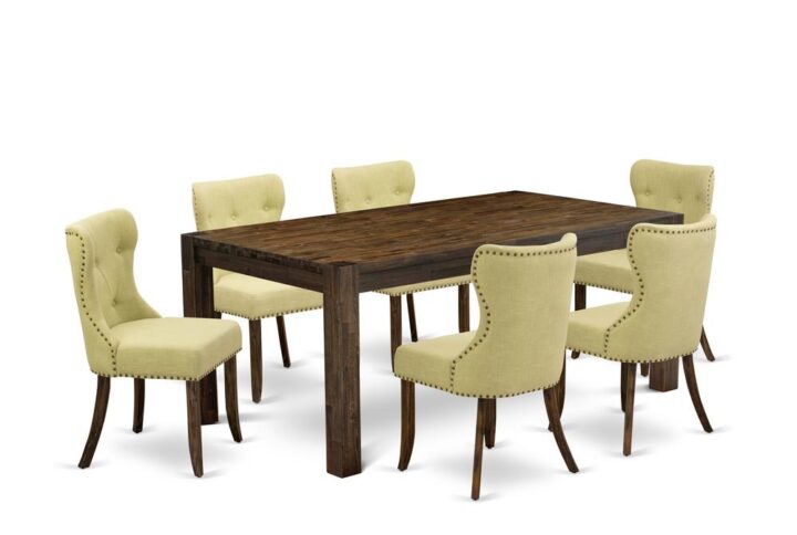 EAST WEST FURNITURE 7-PC MODERN DINING TABLE SET- 6 FANTASTIC PADDED PARSON CHAIR AND 1 MODERN KITCHEN TABLE
