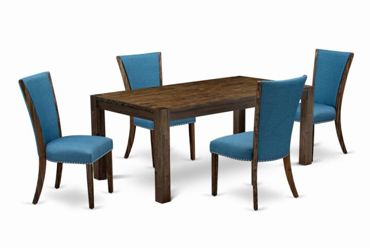 Introducing East West furniture's new Lismore home furniture set which can convert your house into a home. This particular and fancy dining set comes with a kitchen table combined with Parsons Dining Room Chairs. Impressive wood texture with Distressed Jacobean color and the rectangular shape design specifies the strength and durability of the dining table. The perfect dimensions of this kitchen table set made it quite simple to carry