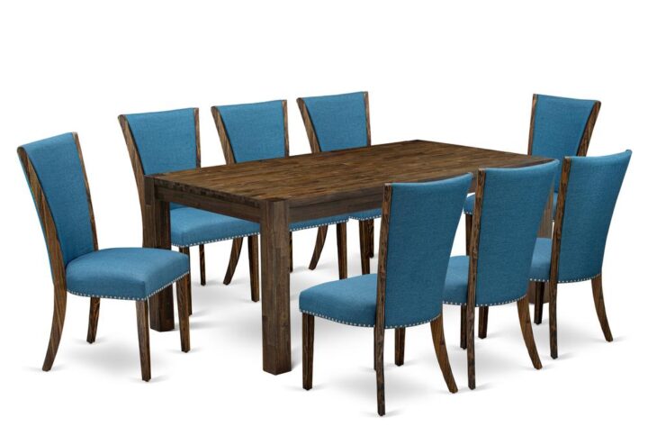 Introducing East West furniture's brand new Lismore furniture set that can turn your house into a home. This special and elegant dining set contains a dining table combined with Parson Chairs. Impressive wood texture with Distressed Jacobean color and the rectangle shape design specifies the stability and sustainability of the dining table. The perfect dimensions of this dining table set made it quite simple to carry