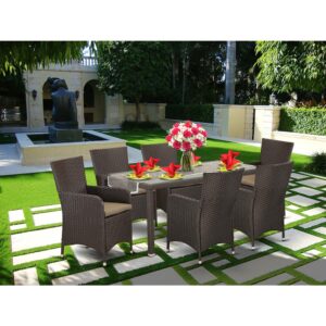 this weather-resistant Outdoor-Furniture set ensures years of uses with comfortability. The rectangular table with removable glass on the top blends well with your patio