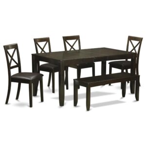 block design and style and an elegant Cappuccino color well-matched to any type of home decoration style.The small kitchen table set includes appealing X back dinette chairs provide the most cozy model. Luxurious and vibrant dinette chair seats in either wood