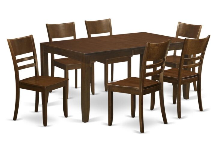 This particular rectangle dining room table set incorporates an Espresso color that will complements a number of appealing styles. The smooth color of The Lynnfield dinette set slightly reflects light to brighten the dining area and show off the dining tables