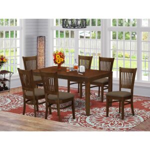 design and a dazzling Espresso finish well-suited to any type of decor style.The kitchen table set includes 6 good looking slat back kitchen dining chairs provide the most cozy model. Plush and warm