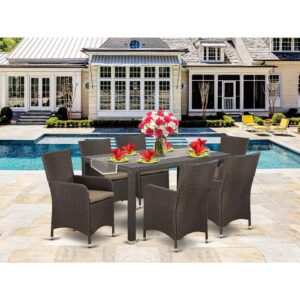 this weather-resistant Outdoor-Furniture set ensures the comfortability and years of uses. The rectangular table with removable glass on the top blends well with your patio