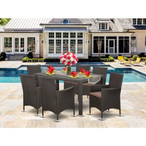 this weather resistant Outdoor-Furniture set ensures the comfortability and years of uses. The rectangular table with removable glass on the top blends well with your patio
