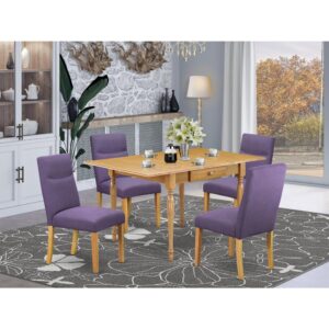 the dining set will be a pleasant area for your friends and family to gather during meals and social activities. The comfy 5 piece modern dining table set consists of a rectangle table and four parson chairs. Crafted from Asian tropical hardwood commonly called rubberwood