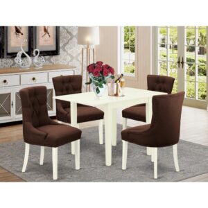 Provide an incredible elegance to your dining room with our 5 pieces Modern Dining Table Set. You get four fantastic Polished Nailhead parson dining chairs and beautiful wood table in this impressive 5-piece dining table set Exclusive design of these dining room chairs and wooden table will enhance the beauty of any dining room. Comfortable Chocolate Linen Fabric button tufted back