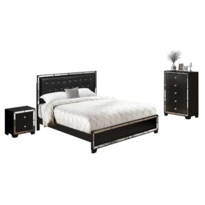 Our Black Elegant Faux Leather Upholstery And Padded Head Board Will Make Any Master Bedroom Luxurious And Take Sleep To A Whole New Level With Comfort. We Are Offering A King Bedroom Set  Which Contains 1 Platform Bed