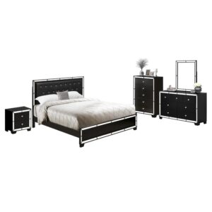 Our Black Deluxe Faux Leather Upholstery And Padded Head Board Will Help To Make Any Bed Room Luxurious And Take Sleep To A Whole New Level With Comfort. We Are Offering A King Size Bedroom Set  That Contains 1 Platform Bed And 2 Mid Century Nightstands. Made Of Engineered Wood