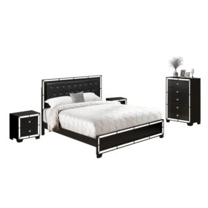 Our Black Magnificent Faux Leather Upholstery And Padded Headboard Will Help To Make Any Bed Room Lavish And Take Sleep To A Whole New Level With Comfort. We Are Providing A Bedroom Furniture Set  Which Contains 1 King Frame