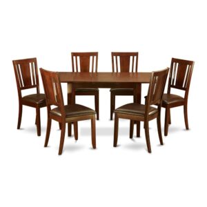 this dining room table set is usually a great match to almost any decoration. The genuine beauty is this Mahogany table and chairs set includes a hidden extended leaf to increase the size by another 12” for sudden friends. No worries about putting in the leaf