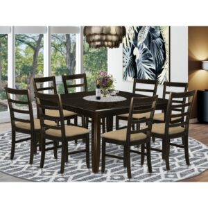 This amazing dinette set comes with a traditional look with table and kitchen dining chairs that are right at your home in both a functioning kitchen or sophisticated dining room. The Dark Cappuccino color is likely to go with pretty much any furnishings and present a contributory aspect to the dining-room or maybe an successful engagement of design and development cohesion. The dining room tableand dining chairs possess a clean and streamlined finish with beveled edges and corresponding Cappuccino color. The clever dining chairs have a gratifying and secure feel that's needed for extended periods of seated discussions at this kind of dining table. The kitchen dinette table is mounted on 4 stable corner legs to get a good amount of legroom and individual seating space.