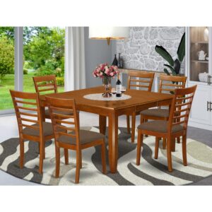 This dinette table set comes with an old fashioned style having dining table and dining room chairs which you'll find right inside your home either in an operational cooking area or sophisticated dining room. The Dark Saddle Brown tone will certainly go with any home furnishings and supply a subsidiary factor towards the room or maybe an effective concentration of style and design cohesion. The kitchen table and dining chairs have a relatively clean and sleek color with beveled aspects and suiting Saddle Brown color. The slick dining chairs have an attractive and secure feel that's important for long periods of seated conversations at this kind of table. The dinette table is simply connected to four reliable corner legs to obtain a good amount of leg room and seating space.