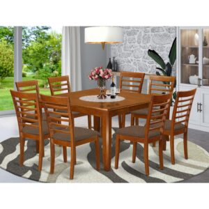 This dinette table set offers a more traditional style along with dining room tableand dinette chairs which are right in your own home either in a functional kitchen or sophisticated dining room. The Dark Saddle Brown color is likely to go with pretty much any decorations and still provide a distinct factor towards the dining room or even an successful immersion of style and design cohesion. The dining room tableand dining chairs have got a smooth and sleek color with beveled edges and suiting Saddle Brown color. The slick kitchen dining chairs have a desirable and cozy sense that's necessary for the extended periods of seated conversations at this dining table. The dining table is simply placed on four reliable corner legs to obtain a good amount of legroom and seating room.