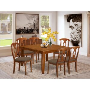 This dining room table set offers a more traditional style having dining table and dining room chairs that are right in the house in either a functioning cooking area or formal dining-room. The Dark Saddle Brown tone is likely to match almost any interior decoration and provide a supporting component to your area or even an efficient immersion of design cohesion. The table and dinette chairs have a clean and modern color with beveled aspects and corresponding Saddle Brown color. The slick dining chairs have a satisfying and comfy feel which is essential for long periods of seated discussions at this excellent dining table. The dining room table is simply connected to 4 sturdy corner legs to obtain sufficient leg room as well as seating space.