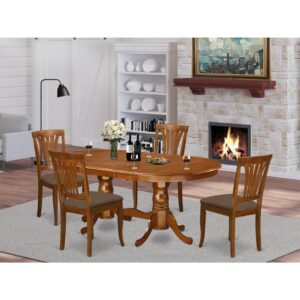 classy double pedestal base brings a touch of craftsmanship in conjunction with a great deal of support for this attractive dinette set. The antique design of this kitchen table set is increased by a beveled edge table top with low gloss finish. The medium height wood dining room chairs allow satisfaction and also stability. The gradually curved back of the kitchen dining chairs are softly tapered towards the chair legs.