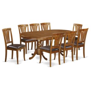 This unique NEWTON dining room table set with oval dining table and chairs in Saddle Brown combines comfortability and traditional design to match just about any dining-room. The sturdy
