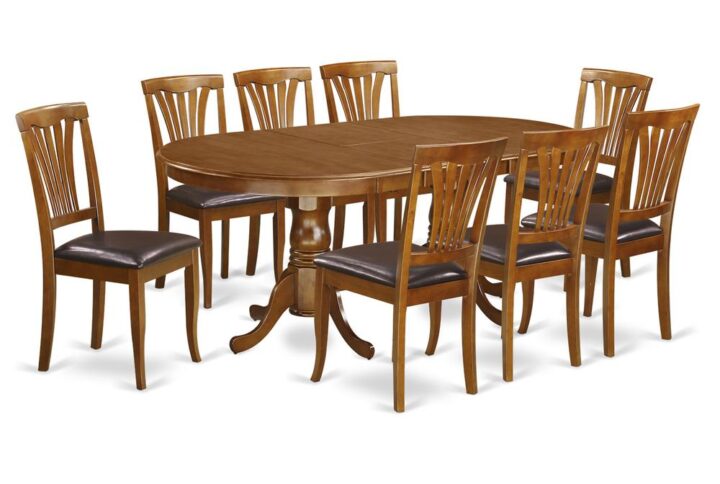 This unique NEWTON dining room table set with oval dining table and chairs in Saddle Brown combines comfortability and traditional design to match just about any dining-room. The sturdy