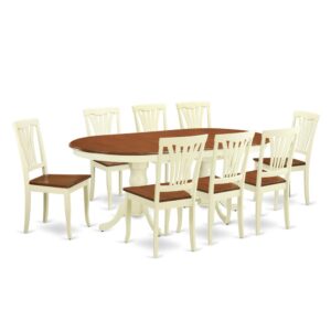 elegant dual pedestal base gives a little craftsmanship along with a great deal of support to this particular charming dinette set. The traditional design on this table set is increased by a beveled edge table top with low shine finish. The medium height wood kitchen chairs offer comfort combined with balance. The lightly curved back of the dining chairs are softly tapered towards the chair legs.