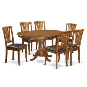 and the six kitchen chairs are fashioned in a slat-back style in Espresso to enhance the table. High quality Fine Furniture Dining Set is Produced from Solid Rubberwood (also called Asian Hardwood without MDF (medium-density fiberboard)