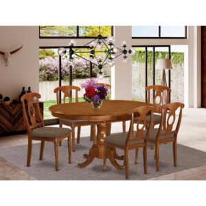 This oval fashionable small kitchen table sets match up with just about any dining area with unique features and subtle style. These types of dining room set offers fascination and user-friendly style and design for a comfortable and peaceful sense with a pretty simple warm look. Tasteful dining table set is finished in vibrant Saddle Brown. Oval kitchen table with easy to use 18” expansion leaf for more guests when needed. Dinette chairs have an “S” curve for back coziness with a complicated circle inset with either Linen Fabric or wood seat or the seat. Manufactured out of 100 % pure Asian hardwood for longevity