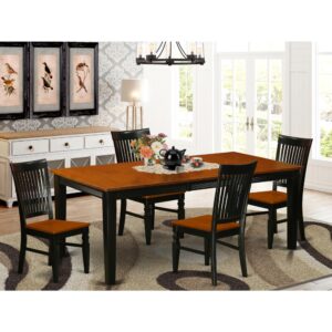 elegant 4 legs base brings you a bit of workmanship and also a higher level of support for this lovely kitchen table set. The ageless appearance of the dinette set is enhanced vian a beveled edge table top with low gloss finish. The medium height solid wood dining room chairs give comfort together with strength. This specific 5 Piece kitchen table set with one table and 4 dining chairs. High-quality kitchen dining set that made 100% Asian Hardwood. Completely no MDF