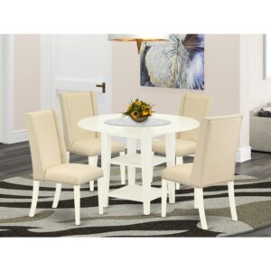 This dining room table set includes 4 amazing parson dining room chairs and a fantastic 4 legs small dining table. The modern dining table set delivers a Linen White hardwood living room table and structure and a great Cream Color parson chairs seat and high stylish back that bring magnificence to your dining-room and boost the charm of your amazing living area. The good quality of our beautiful chairs helps our wonderful customers to get relaxation and feel free when getting their meal. This round table constructed from high-quality rubber wood which can bear the weight of 300 Lbs. Our parson dining chairs have a wooden frame with a luxury seat of premium quality foam which is covered with Linen Fabric that offers you relaxation with family or friends. This listing has a premium color of Linen White finish for the dinner table and Cream upholstered dining chairs. Our gorgeous premium colors enhance the beauty of your dining area and provide a luxurious glance to your dining room or dining area. East West furniture always constructed from modern furniture along with easy assembling parts. We try to keep our furniture parts innovative as well as simple. Our high-class modern dining table set is best for your beautiful living area as well as the kitchen. You can use it for casual home parties. Keep enjoying East West modern furniture!
