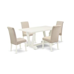 EAST WEST FURNITURE 5-PC MODERN DINING TABLE SET WITH 4 DINING CHAIRS AND RECTANGULAR WOOD TABLE