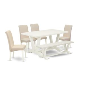 EAST WEST FURNITURE 6-PIECE DINING ROOM TABLE SET WITH 4 DINING CHAIRS - DINING ROOM BENCH AND RECTANGULAR DINING TABLE