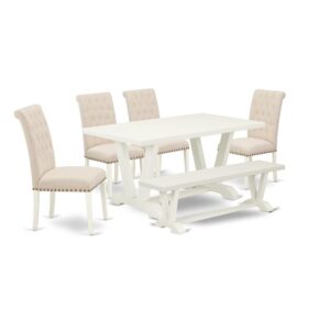EAST WEST FURNITURE 6-PIECE RECTANGULAR DINING ROOM TABLE SET WITH 4 DINING CHAIRS - INDOOR BENCH AND RECTANGULAR dining table