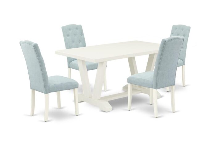 EAST WEST FURNITURE 5-PIECE MODERN DINING SET- 4 WONDERFUL PARSON DINING CHAIRS AND 1 RECTANGULAR TABLE