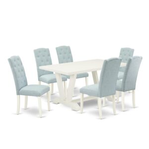 EAST WEST FURNITURE 7-PC MODERN DINING TABLE SET- 6 FABULOUS PARSON DINING CHAIRS AND 1 DINING TABLE